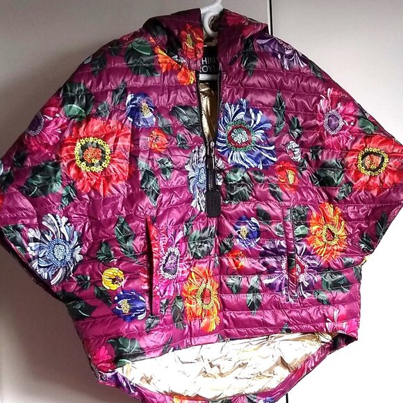 BURGANDY cropped hi-low floral down poncho with hood NWT 🎈HOST PICK🎈 - Picture 1 of 15